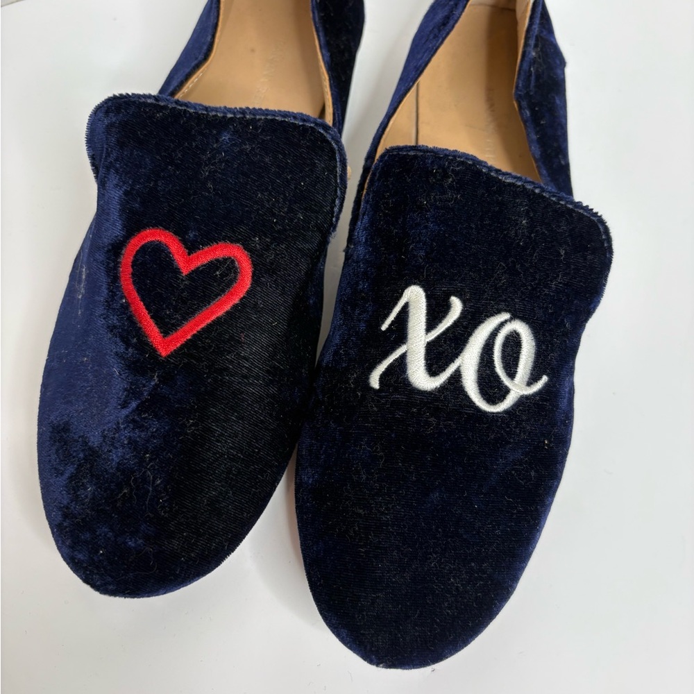 Banana Republic Navy Velvet Loafers with Embroidery